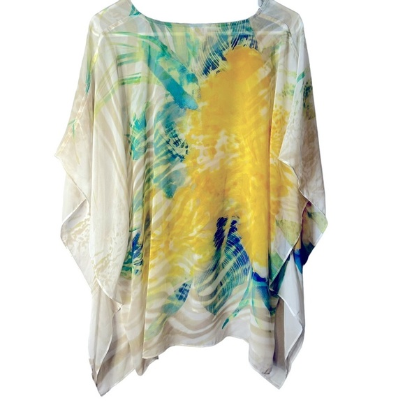 Chico’s‎ Paula Floral Poncho #570139445 Size Small/Medium Green Yellow Tropical - Picture 6 of 11